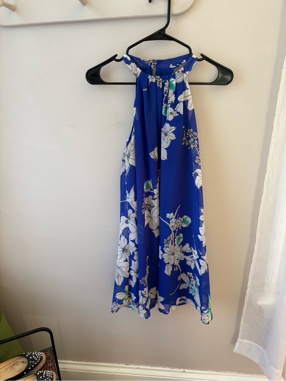 Blue Floral Halter Dress